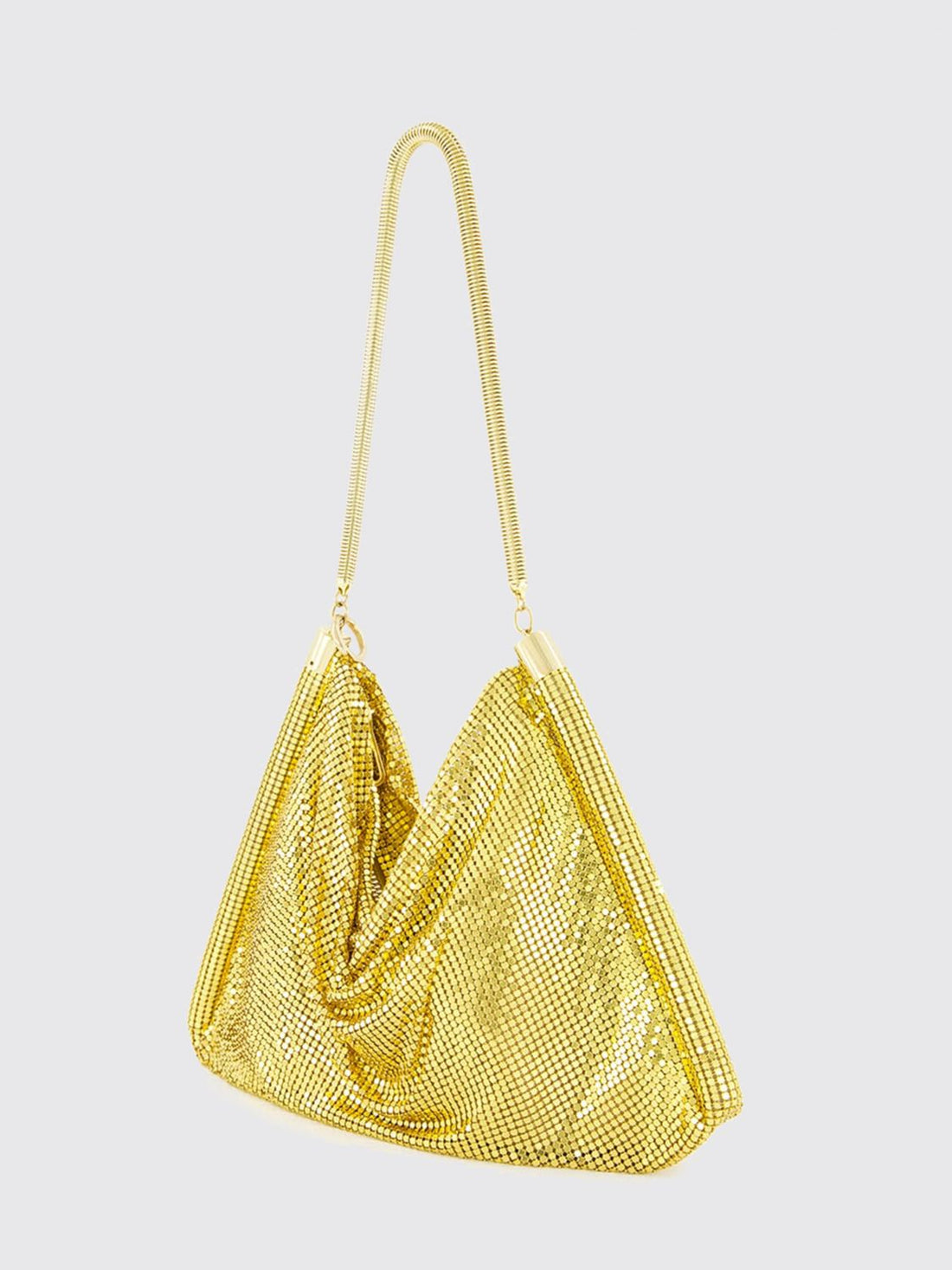 RABANNE OS pixel aluminum shoulder bag with metal mesh handle
