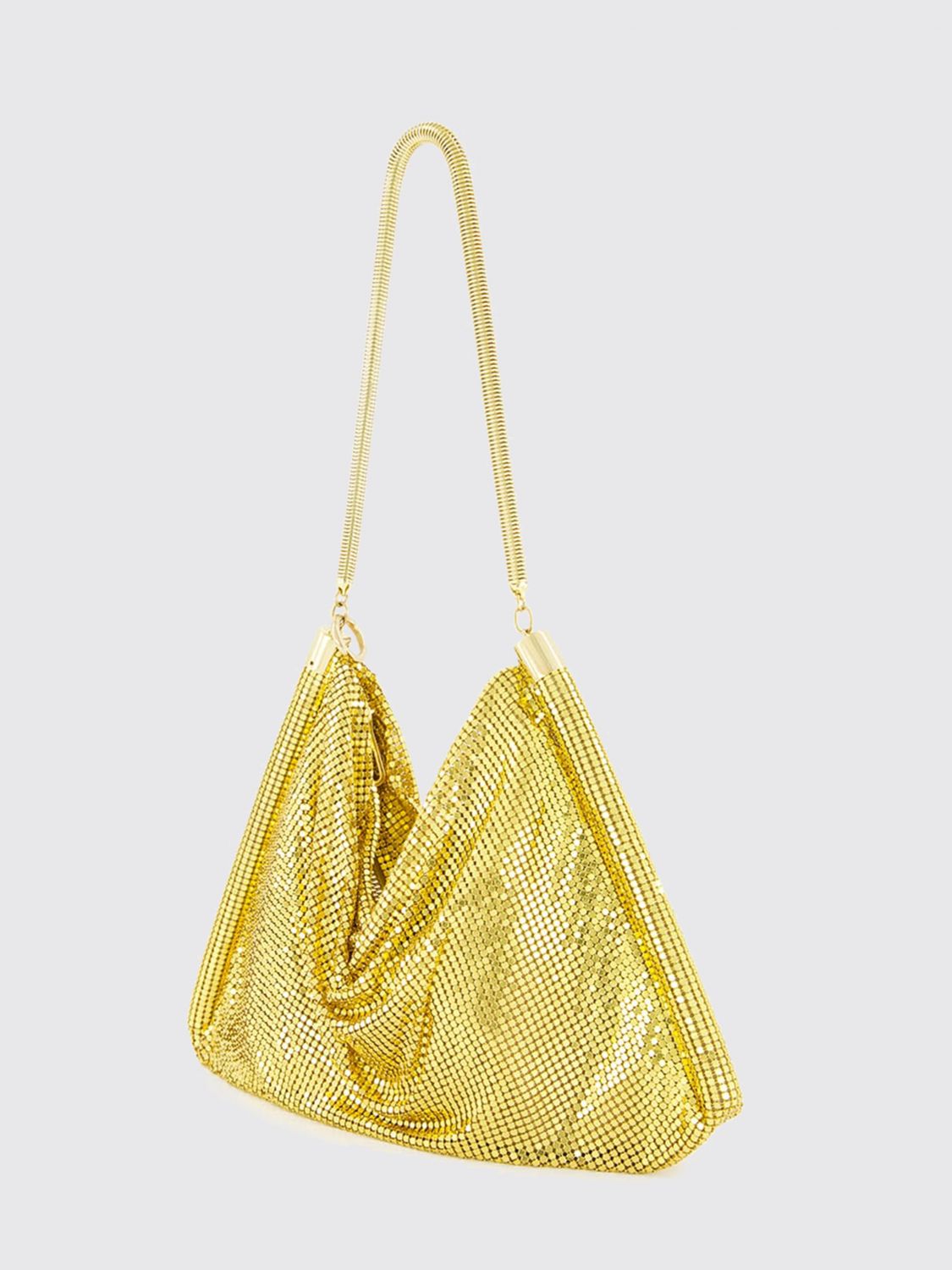 pixel aluminum shoulder bag with metal mesh handle