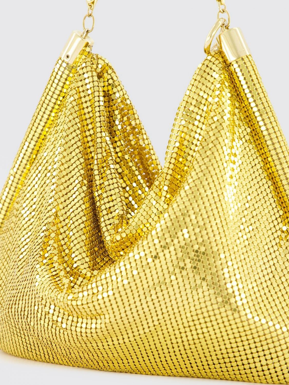 pixel aluminum shoulder bag with metal mesh handle