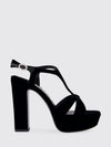velvet platform sandals with a 12 cm high heel and ankle strap