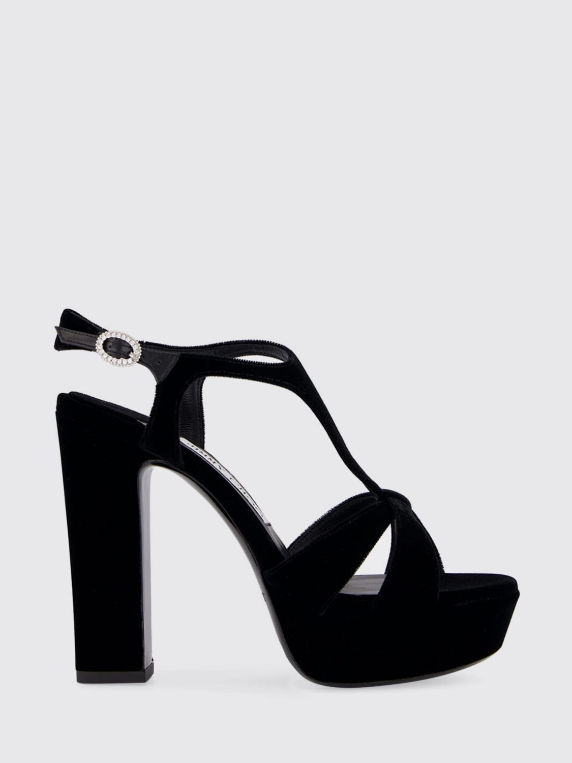 velvet platform sandals with a 12 cm high heel and ankle strap