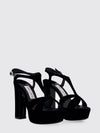 velvet platform sandals with a 12 cm high heel and ankle strap