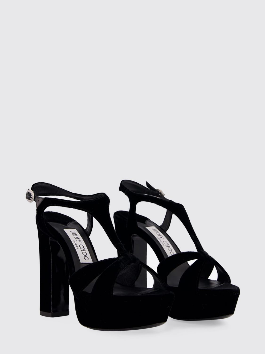 velvet platform sandals with a 12 cm high heel and ankle strap