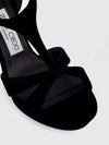 velvet platform sandals with a 12 cm high heel and ankle strap