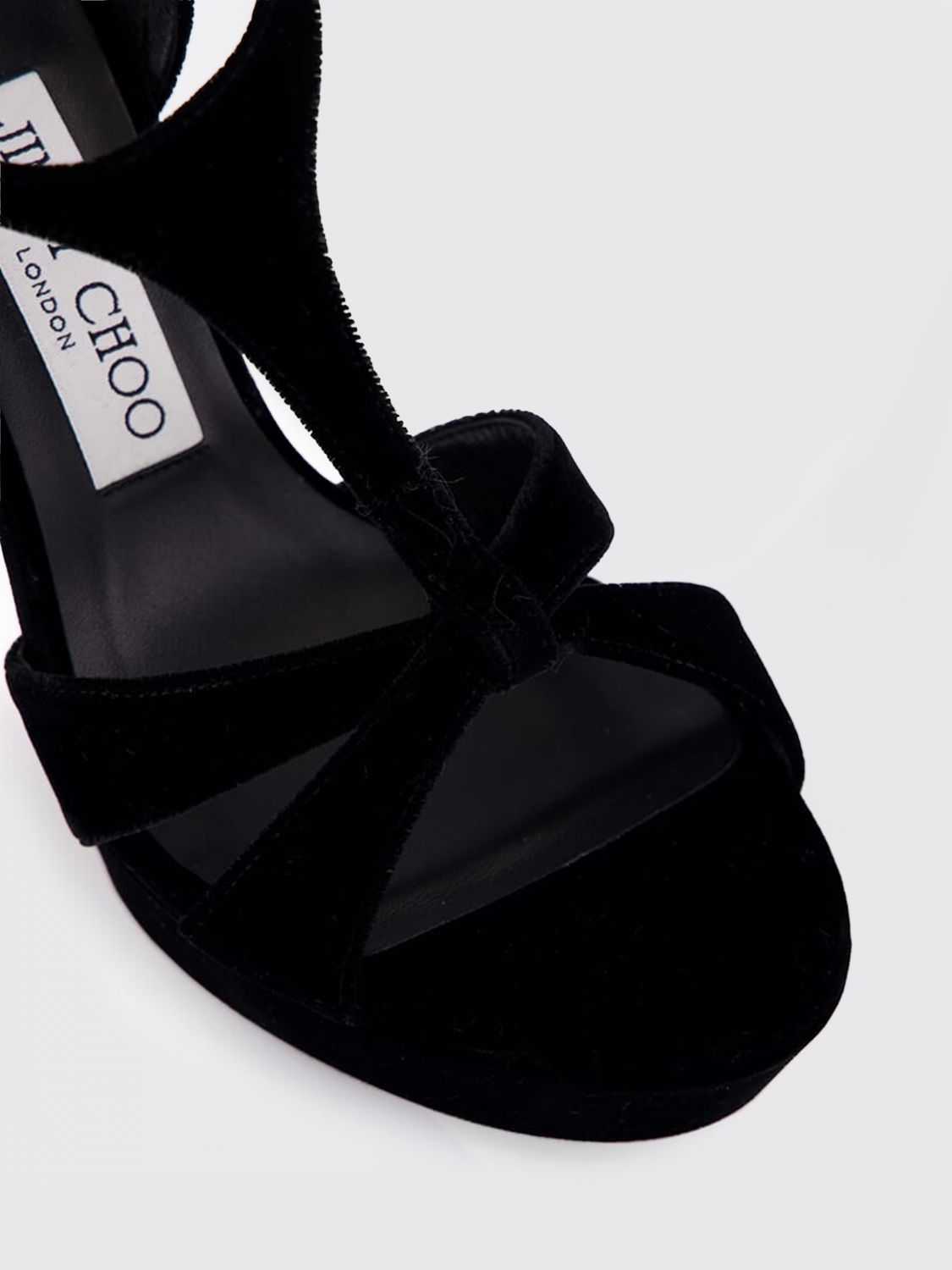 velvet platform sandals with a 12 cm high heel and ankle strap