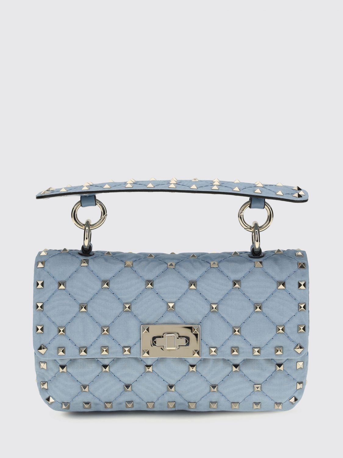rockstud spike mini handbag in embroidered viscose with studs