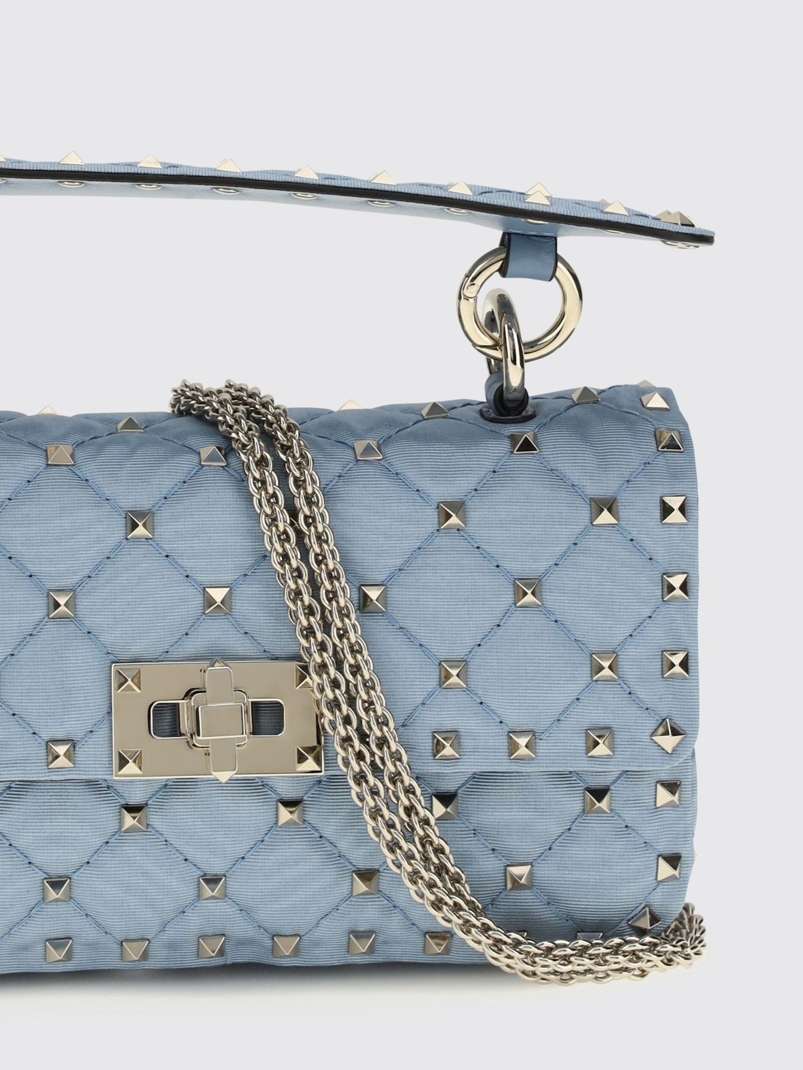 rockstud spike mini handbag in embroidered viscose with studs