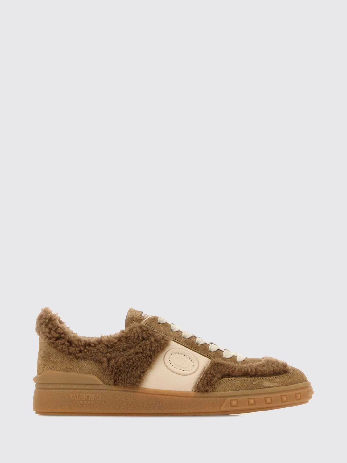 suede and shearling low-top trainers with vlogo signature