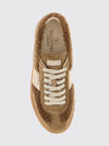 suede and shearling low-top trainers with vlogo signature