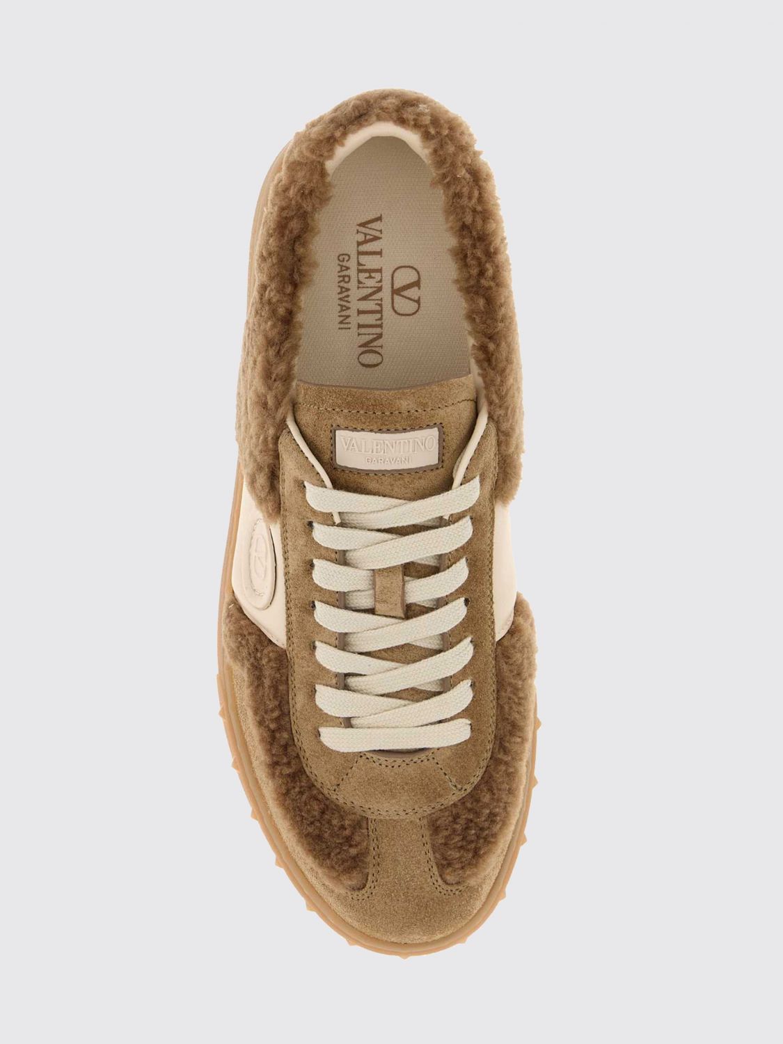 suede and shearling low-top trainers with vlogo signature