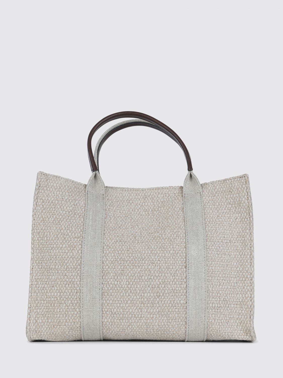 georgia canvas and leather top handle bag with magnetic closure