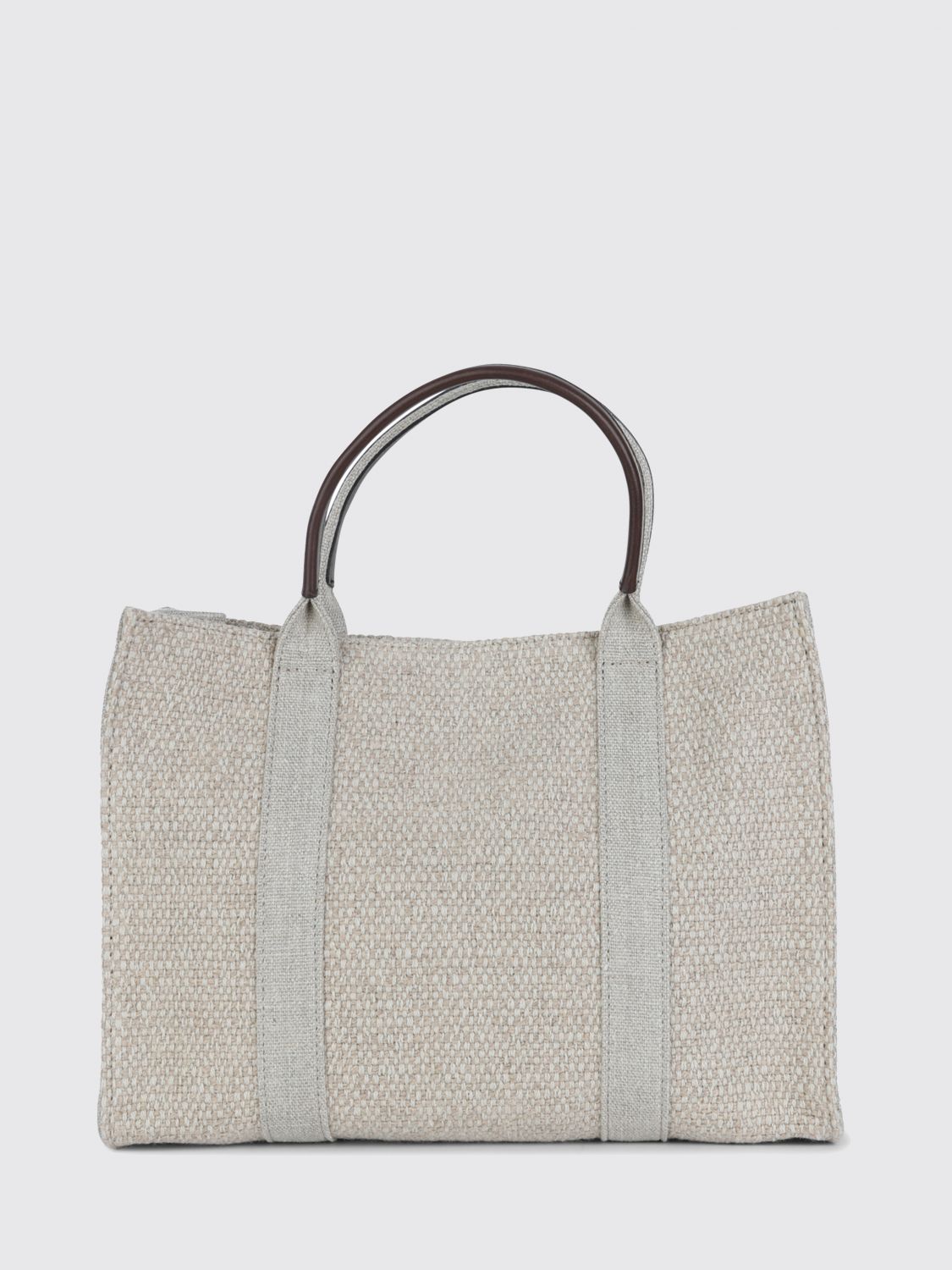 georgia canvas and leather top handle bag with magnetic closure
