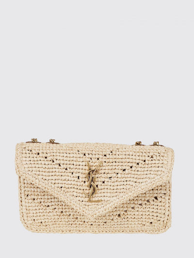 loulou mini crochet raffia bag with metallic ysl monogram