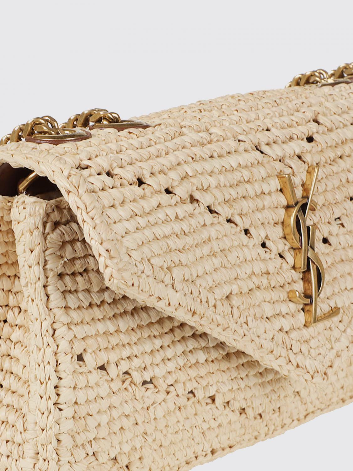 loulou mini crochet raffia bag with metallic ysl monogram
