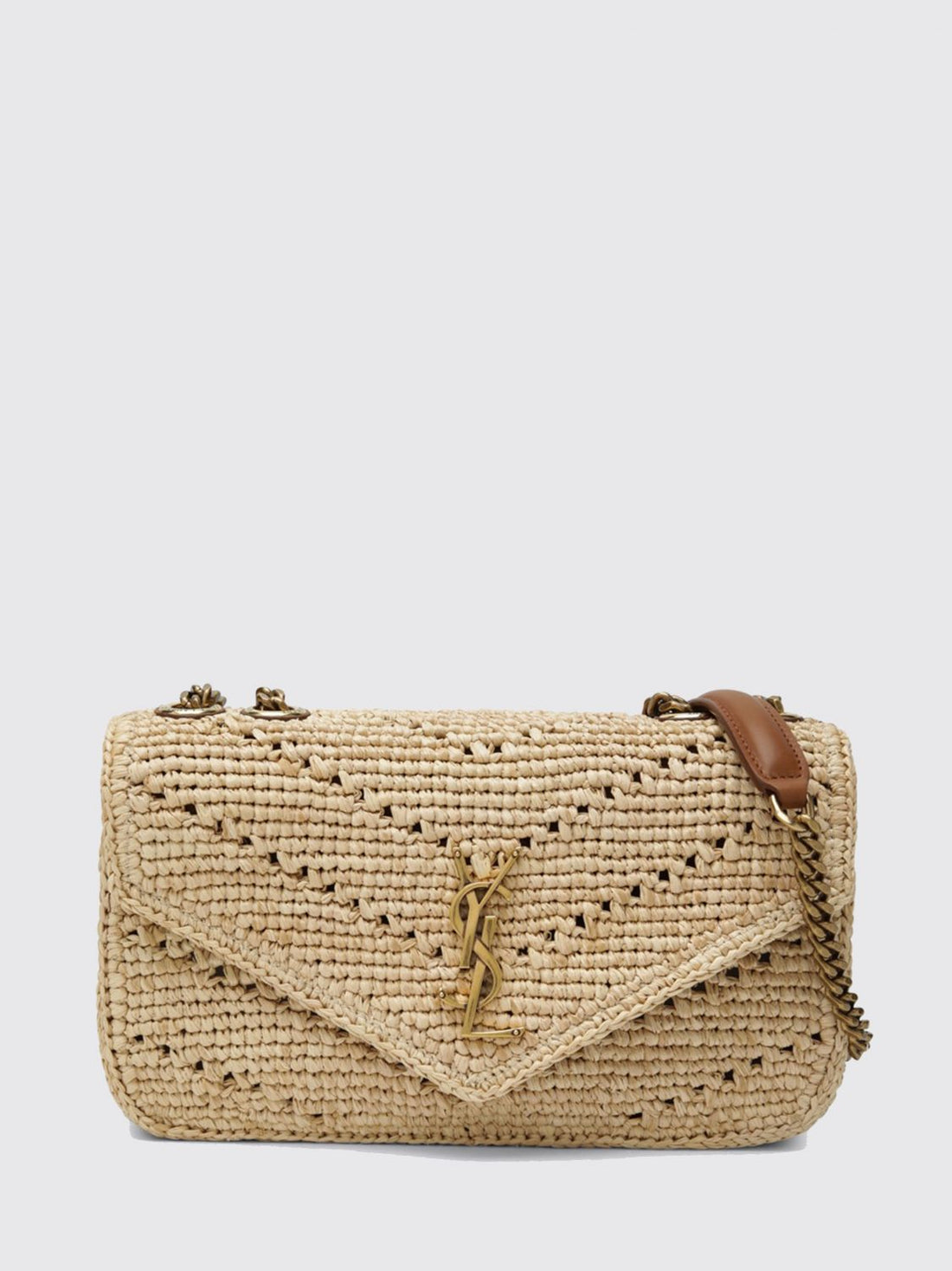 SAINT LAURENT OS loulou small crochet raffia shoulder bag with ysl monogram