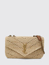 loulou small crochet raffia shoulder bag with ysl monogram