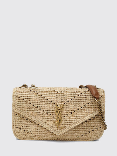loulou small crochet raffia shoulder bag with ysl monogram