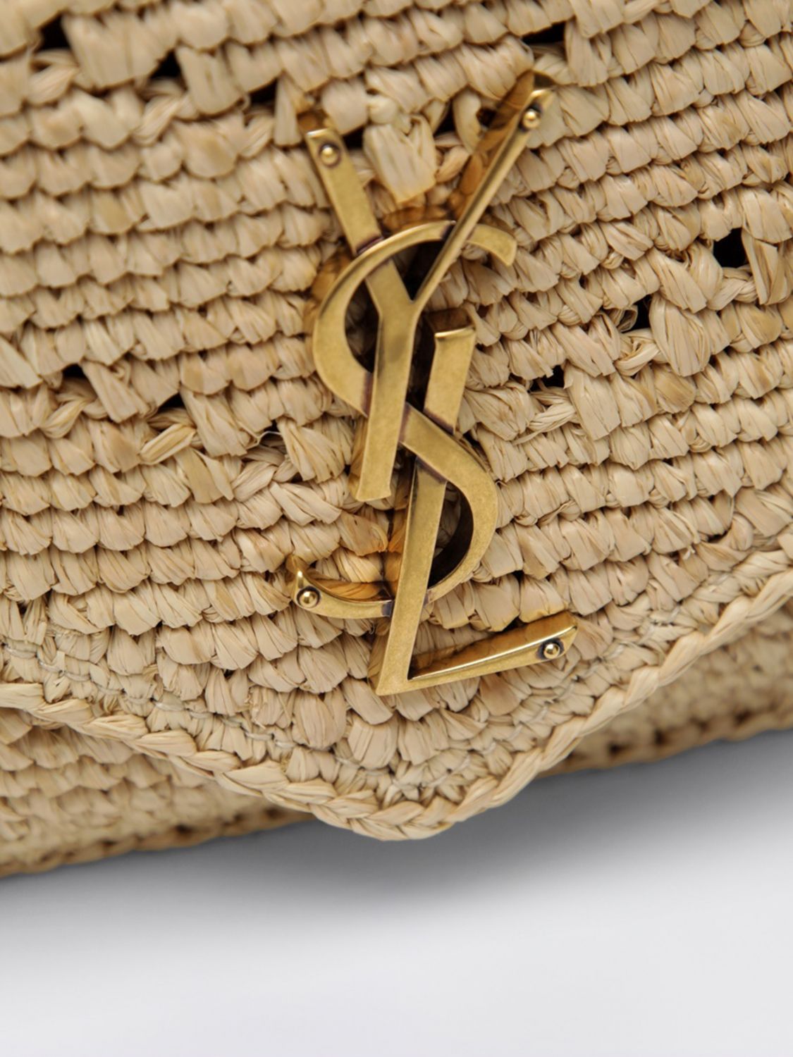 loulou small crochet raffia shoulder bag with ysl monogram