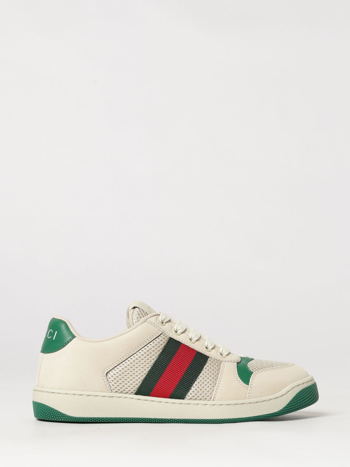 screener low-top leather and mesh sneakers with web stripe