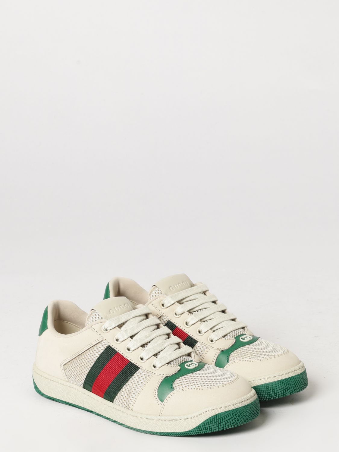 screener low-top leather and mesh sneakers with web stripe