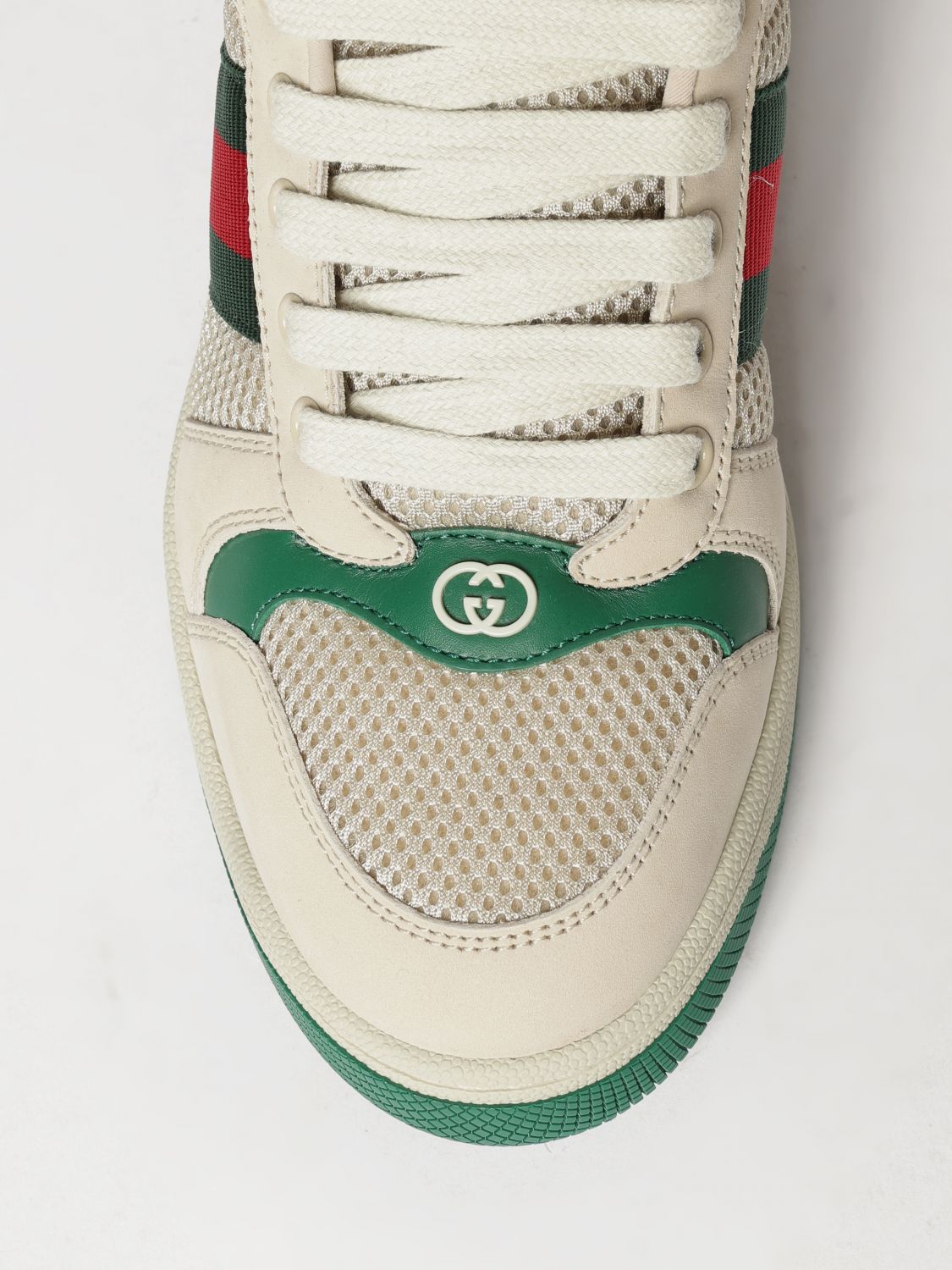screener low-top leather and mesh sneakers with web stripe