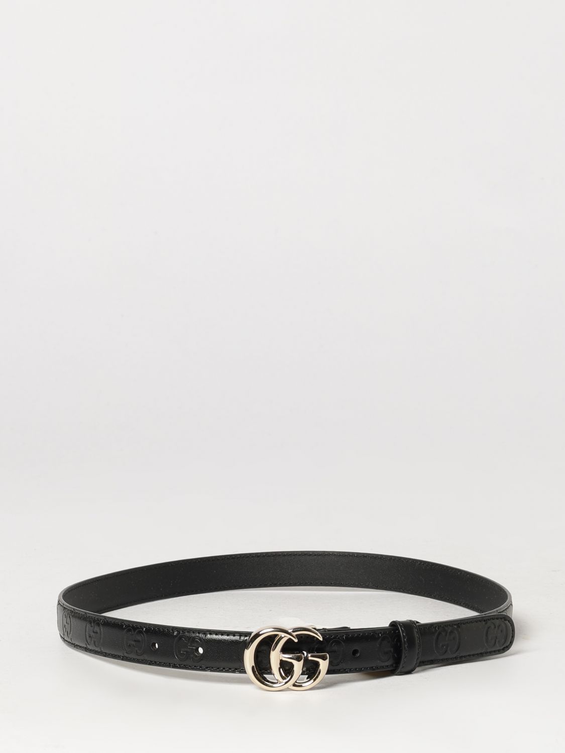 gg marmont slim leather belt with monogram buckle