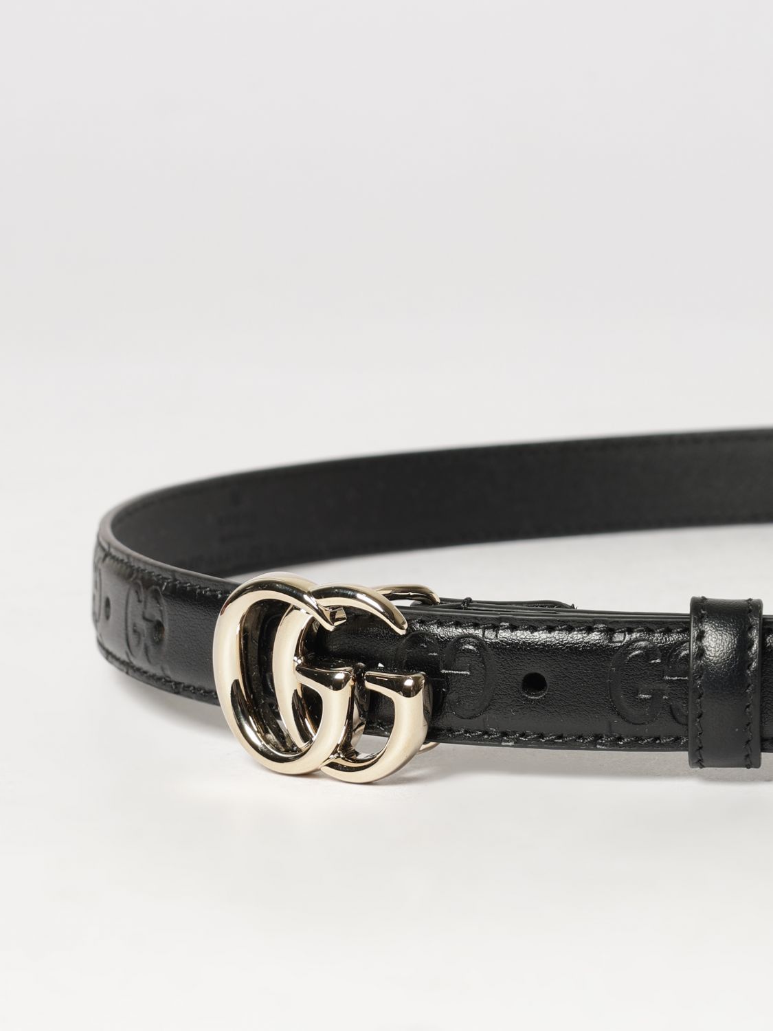 gg marmont slim leather belt with monogram buckle