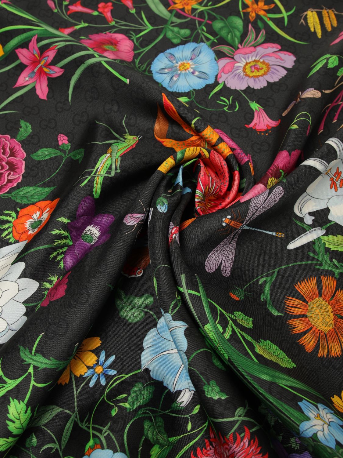 gg monogram floral print square silk scarf