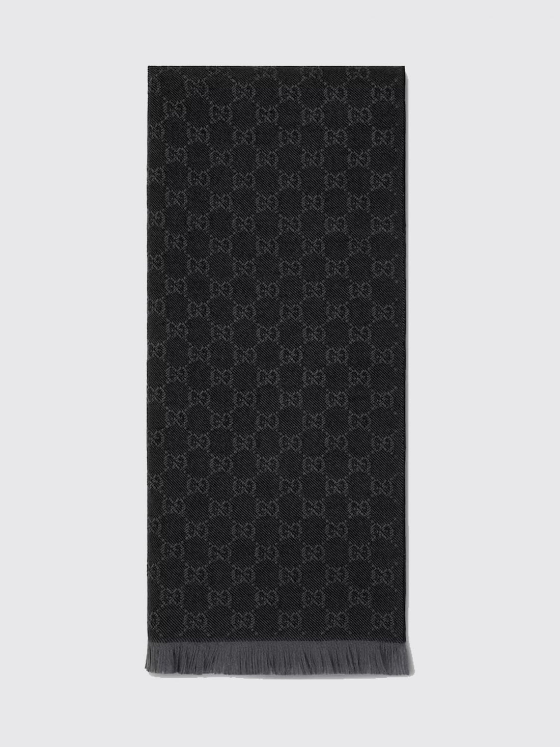 GUCCI OS gg monogram jacquard wool scarf with fringed edges