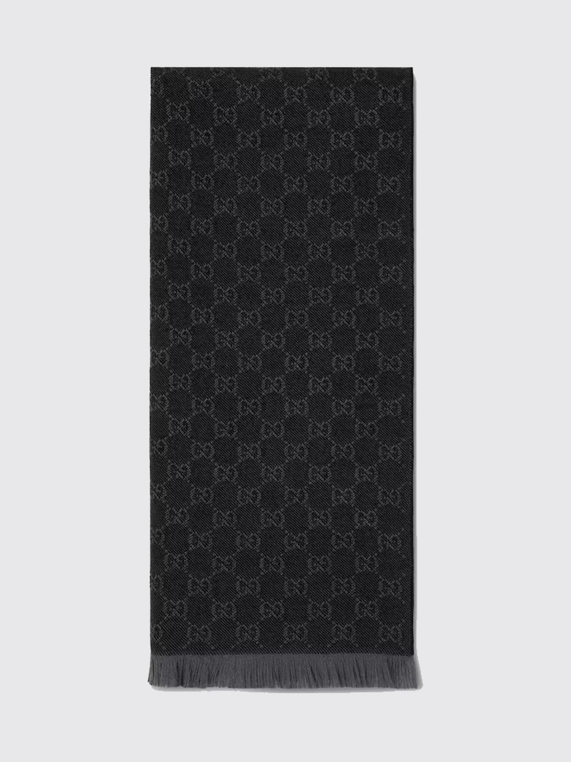 gg monogram jacquard wool scarf with fringed edges