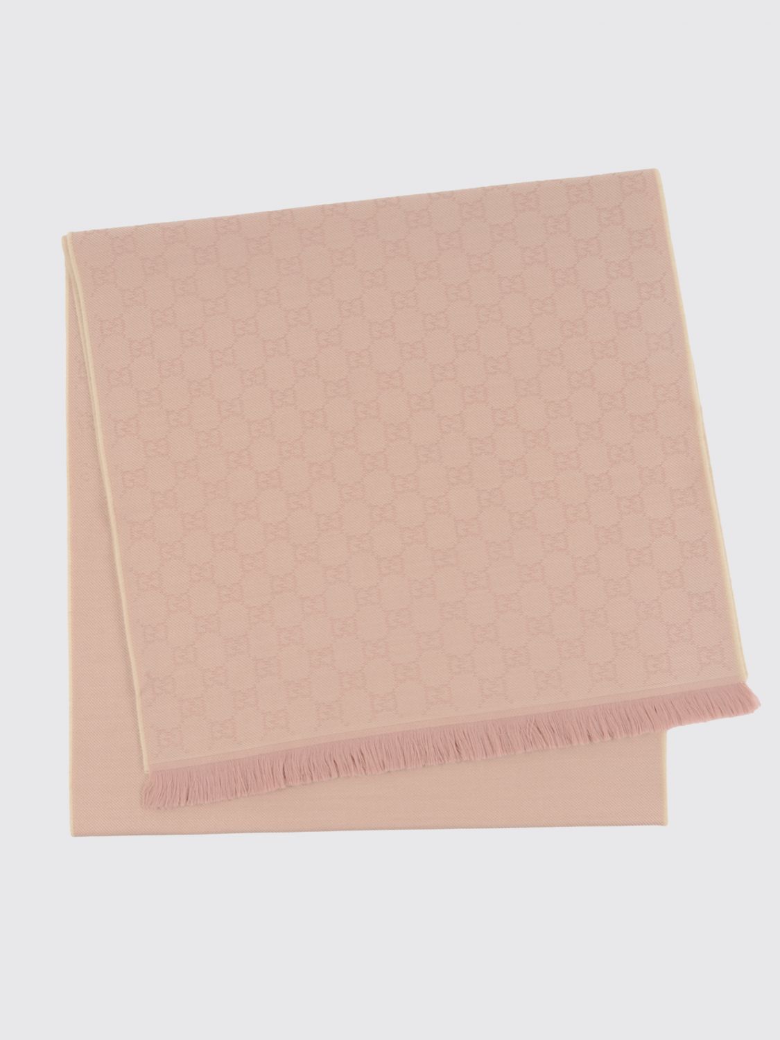 gg monogram jacquard wool scarf with fringed edges