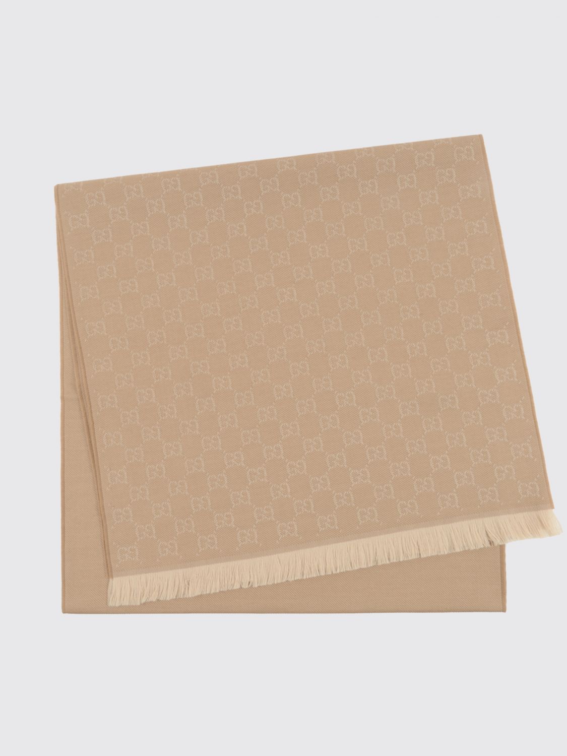 gg monogram jacquard wool scarf with fringed edges