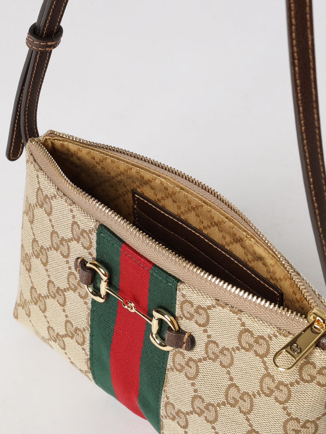 gg canvas mini shoulder bag with horsebit and web detail