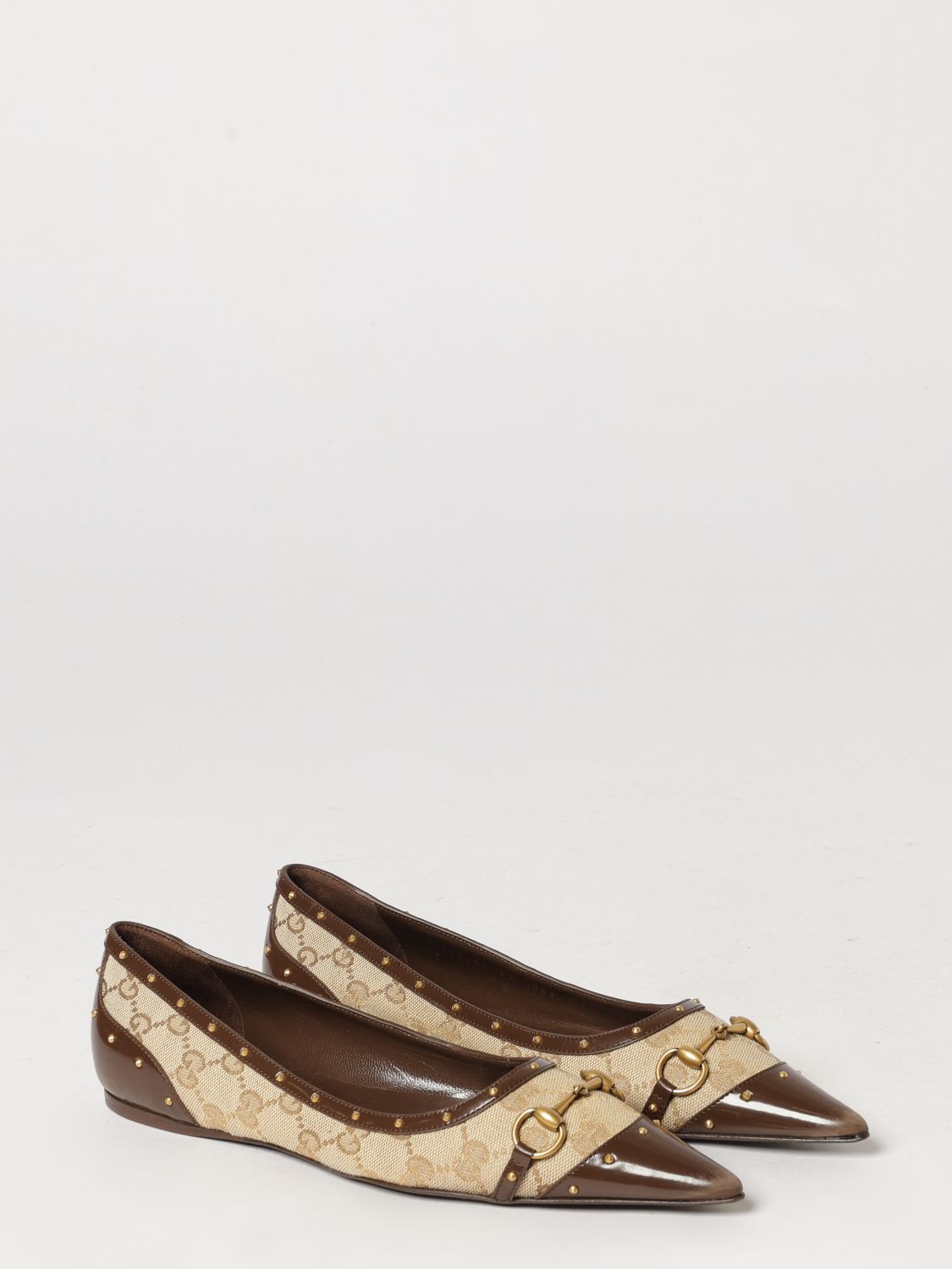 gg monogram canvas and leather ballet flats with horsebit