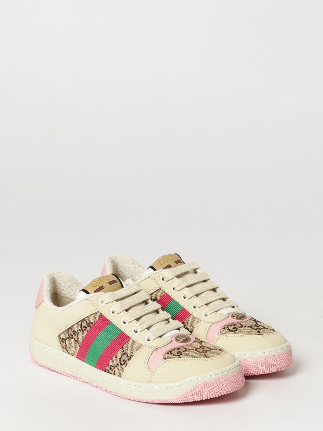screener jacquard gg monogram leather and cotton low-top sneakers