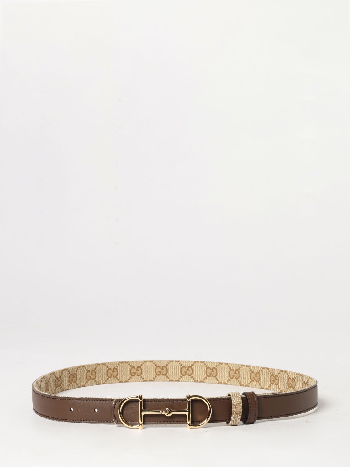 horsebit reversible leather and monogram fabric belt