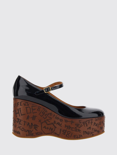 chloé patent leather mary jane shoes with platform wedge heel