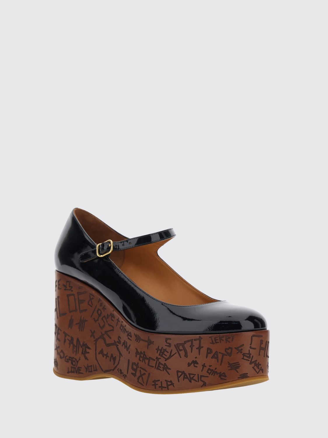 chloé patent leather mary jane shoes with platform wedge heel
