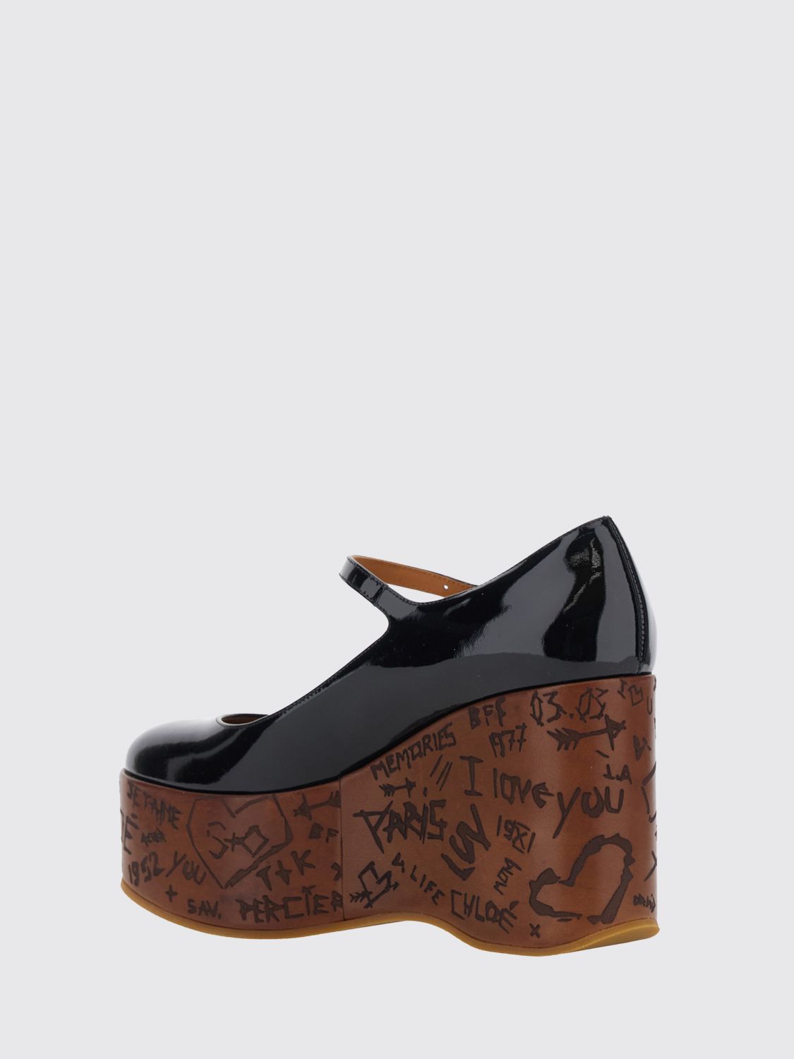 chloé patent leather mary jane shoes with platform wedge heel