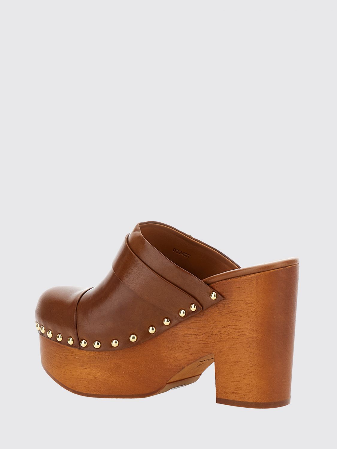 chloé jeanette calfskin sabot mules with high heel and studs