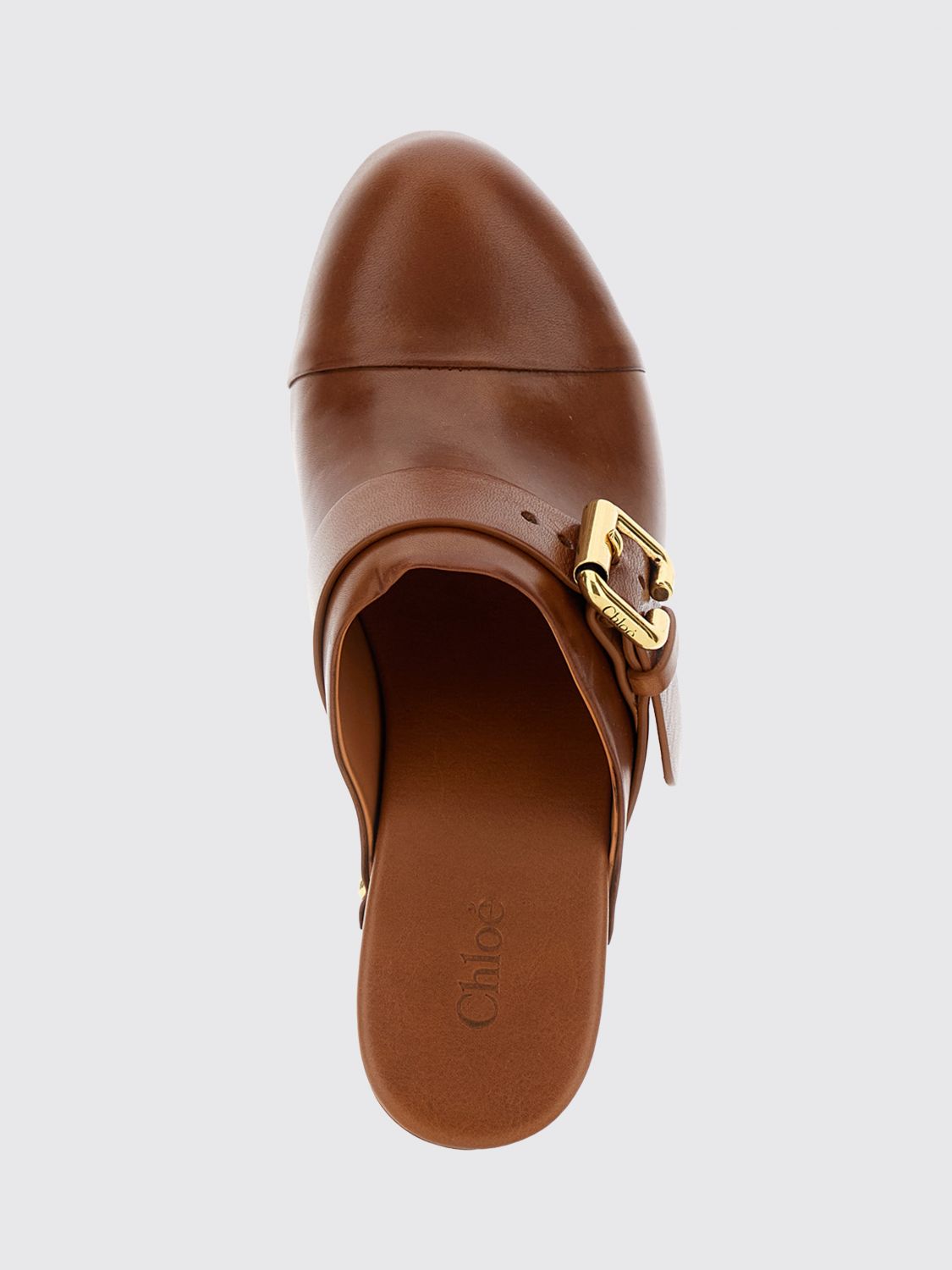 chloé jeanette calfskin sabot mules with high heel and studs