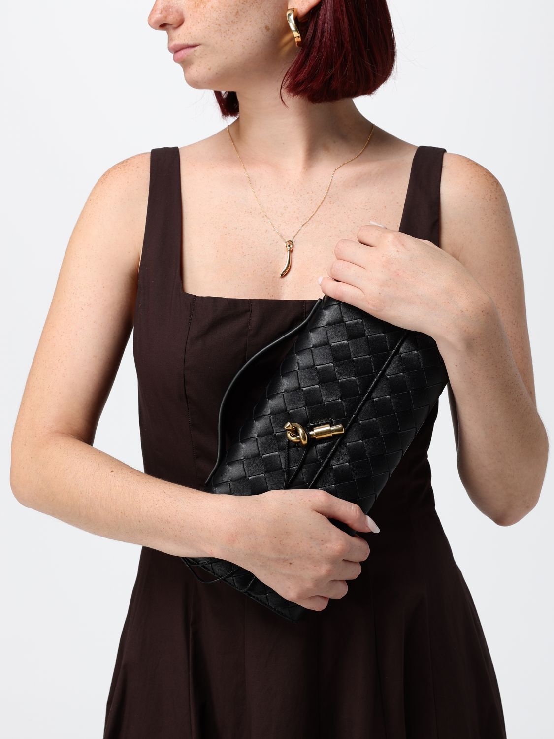 medium andiamo intrecciato lambskin top handle bag