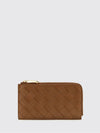 zipped flat card holder in intrecciato lambskin leather