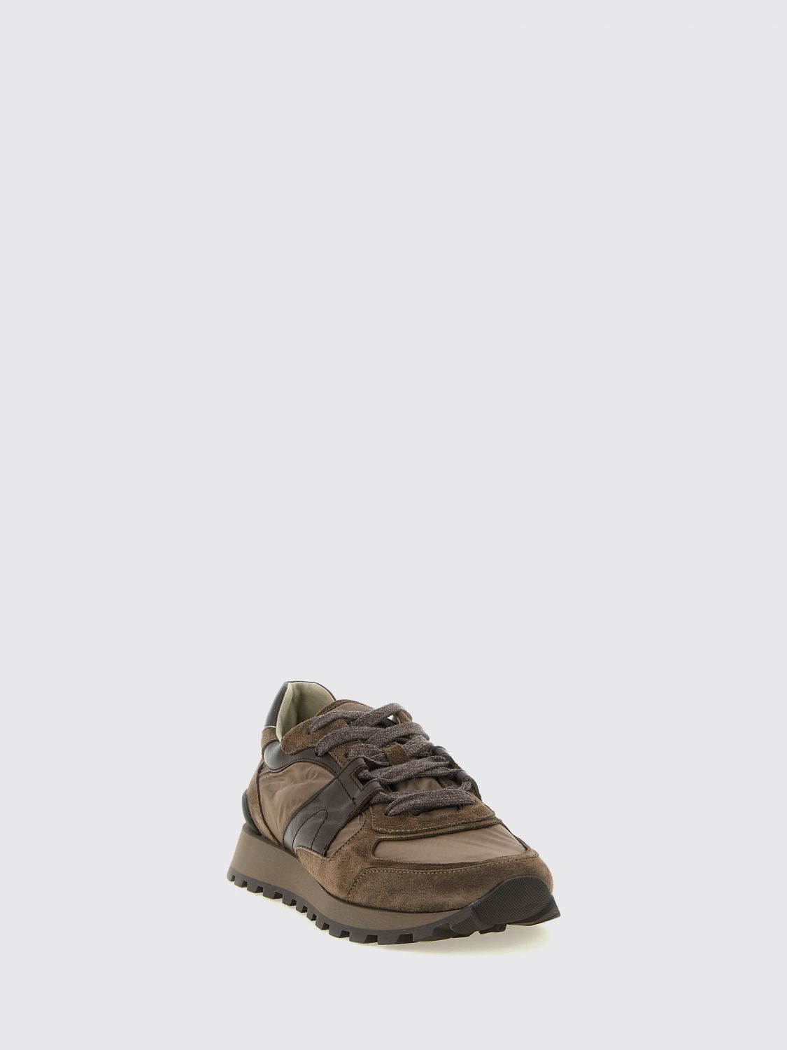 bicolour nylon and suede calfskin trainers
