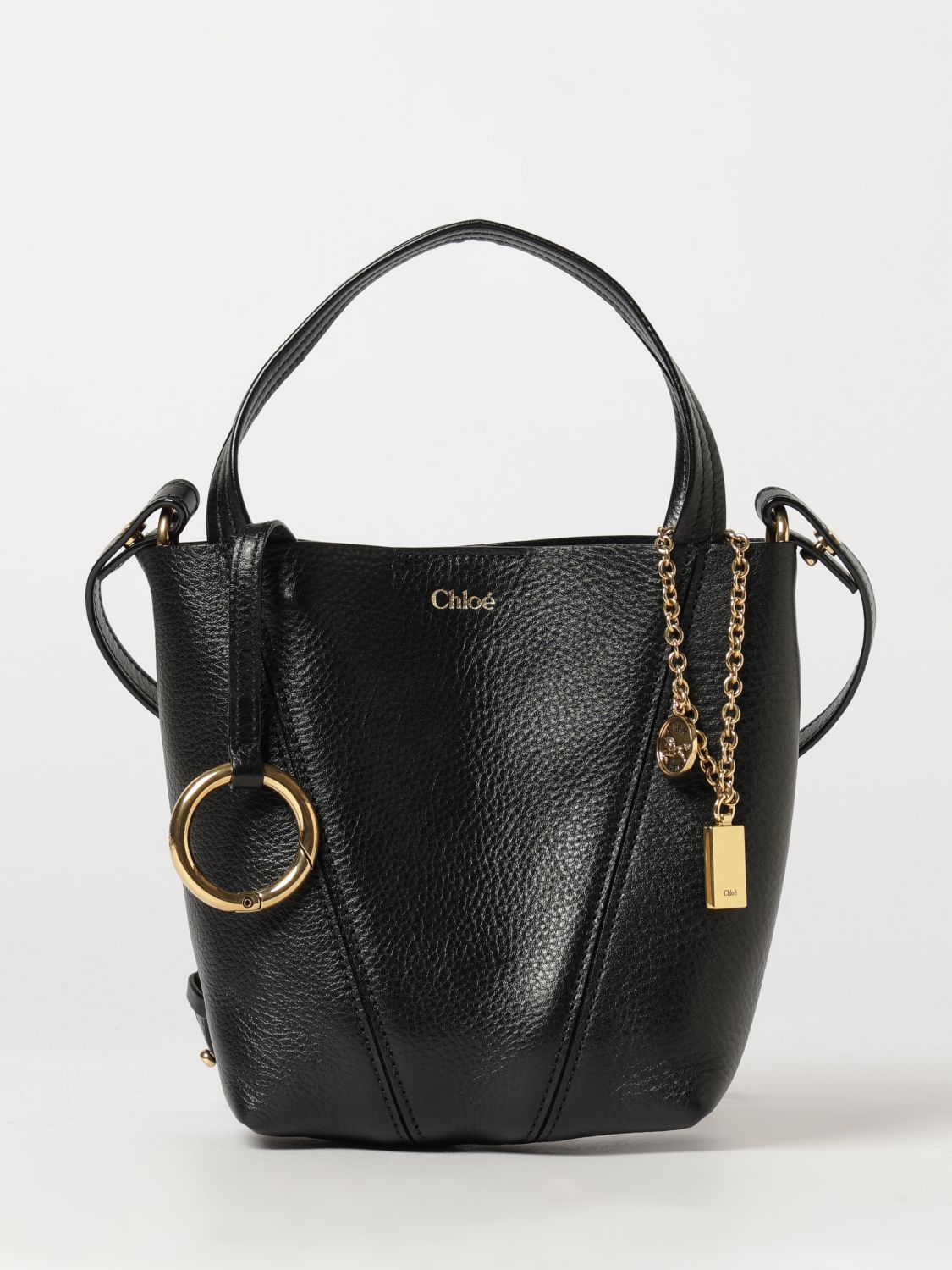 spin mini grained calfskin handbag chloé with ring detail
