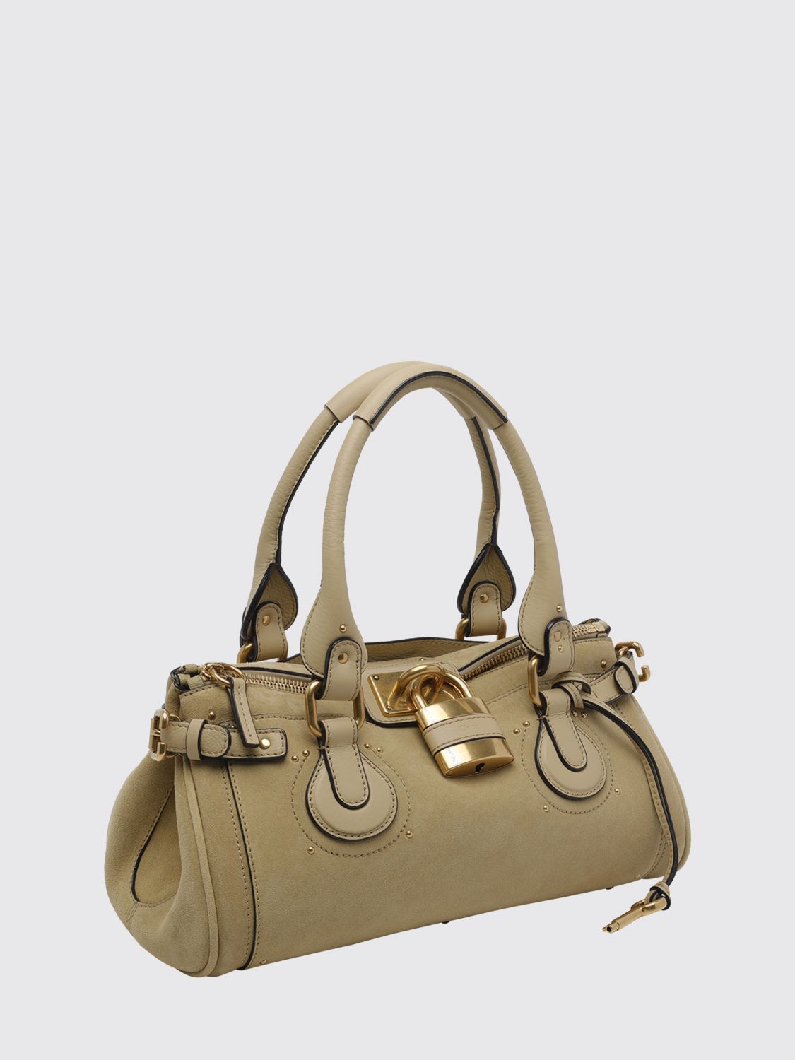 paddington suede calfskin handbag chloé with padlock