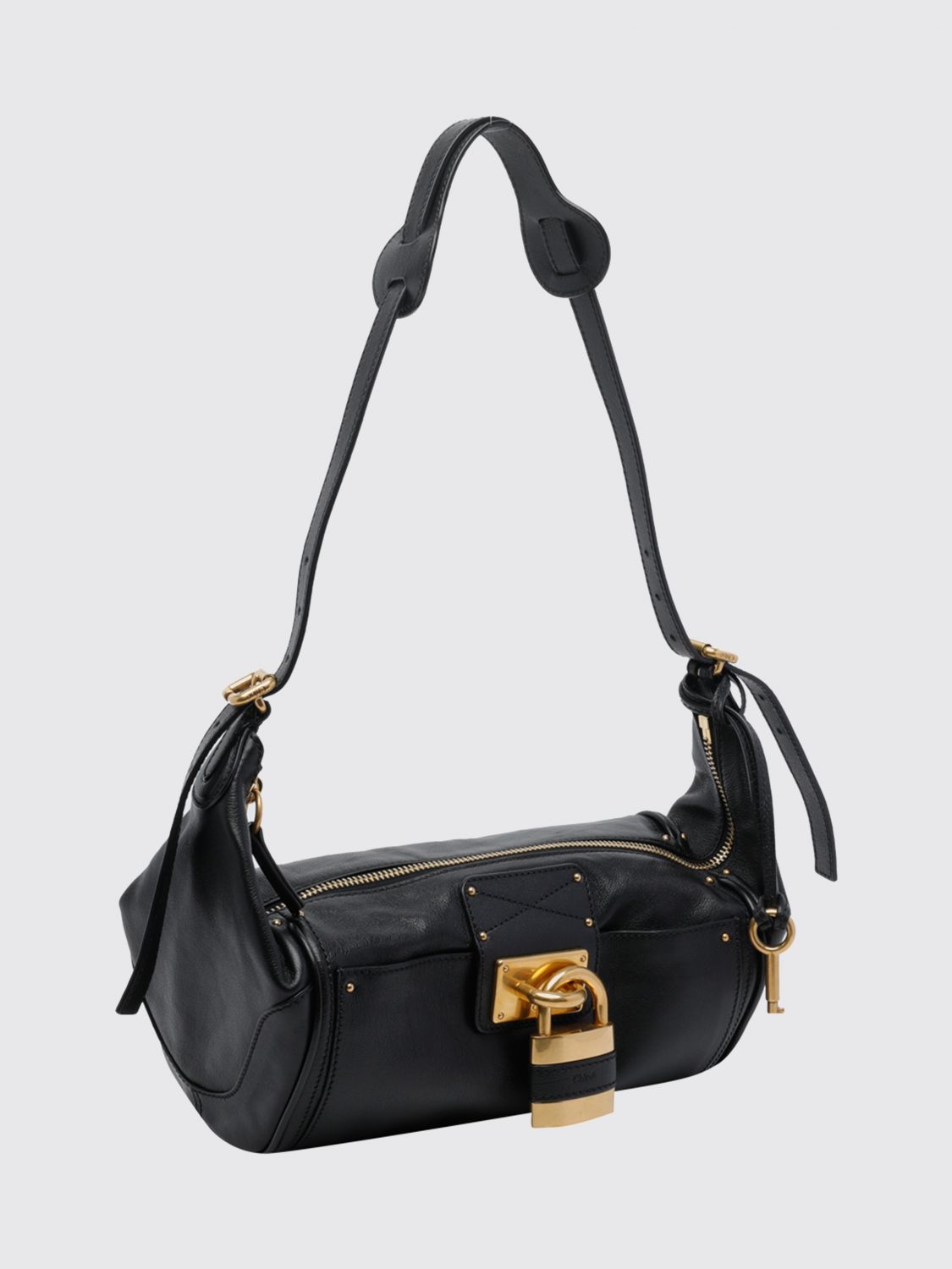 paddington grained calfskin shoulder bag chloé with padlock