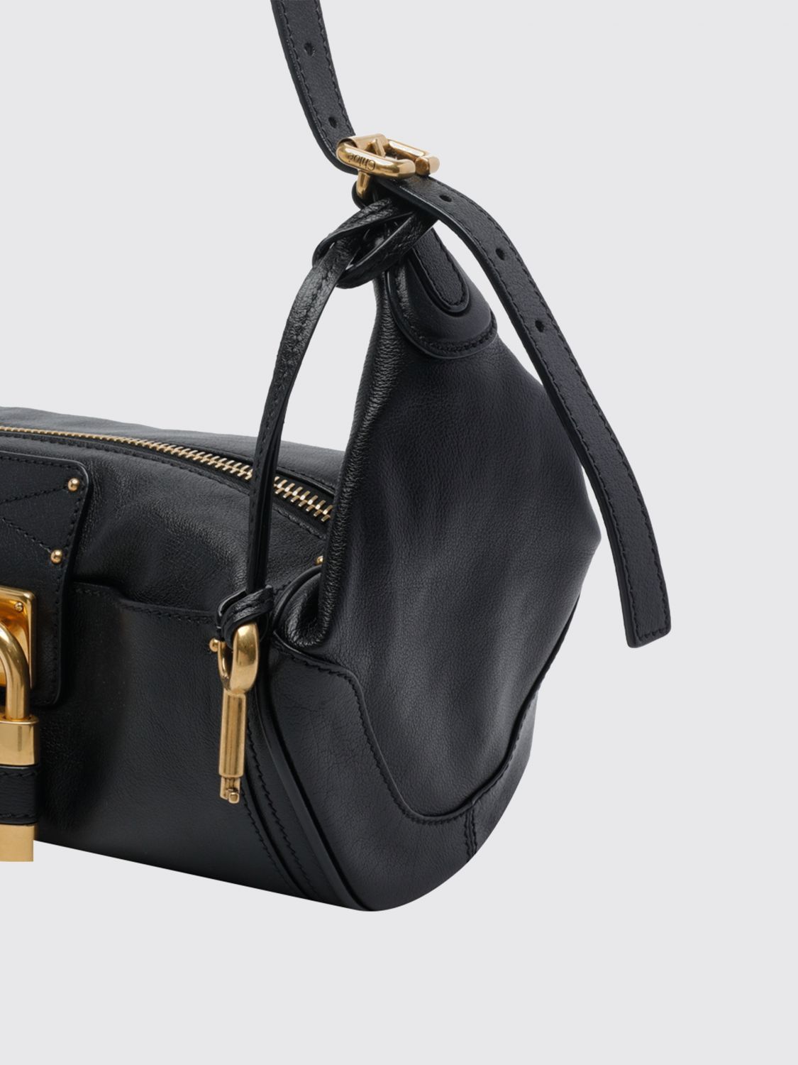 paddington grained calfskin shoulder bag chloé with padlock