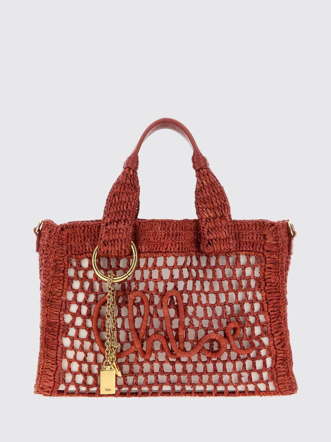summer banana handbag chloé in raffia with embroidered logo and shoulder strap