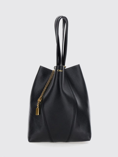 spin grained calfskin tote bag chloé with logo charm